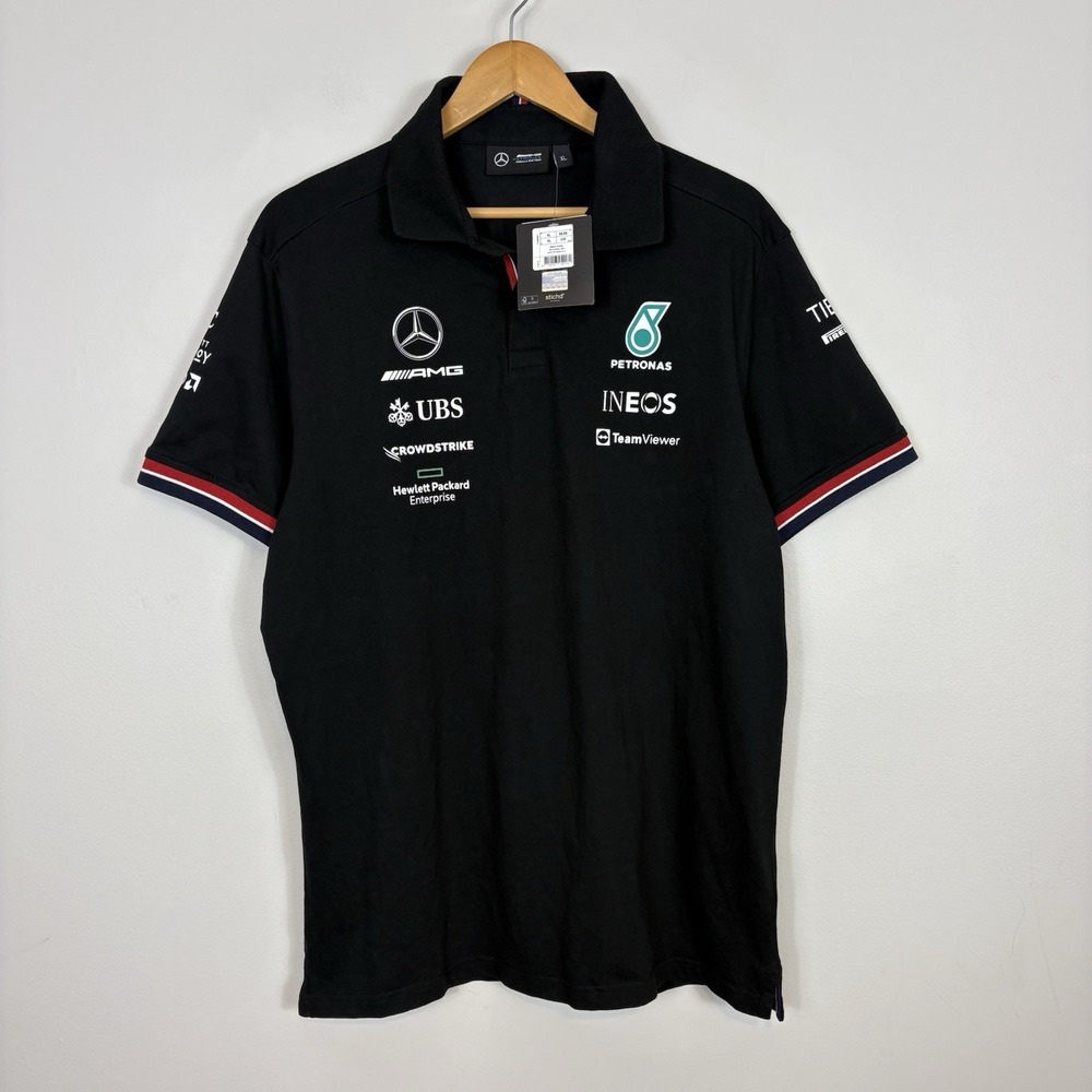 Mercedes AMG Petronas F1 Team Polo Shirt Tommy Hilfiger Men's Size XL Black Tour